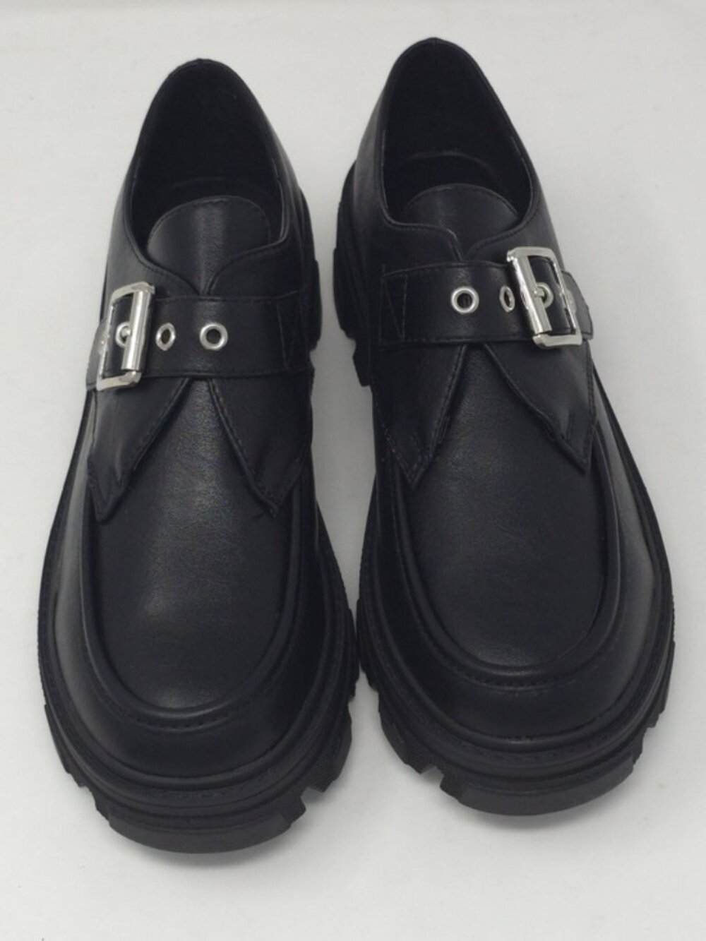 CHARCOAL PU Chunky Platform Loafers Buckle Strap Lug Sole Slip On Casual Trendy - Picture 10 of 10